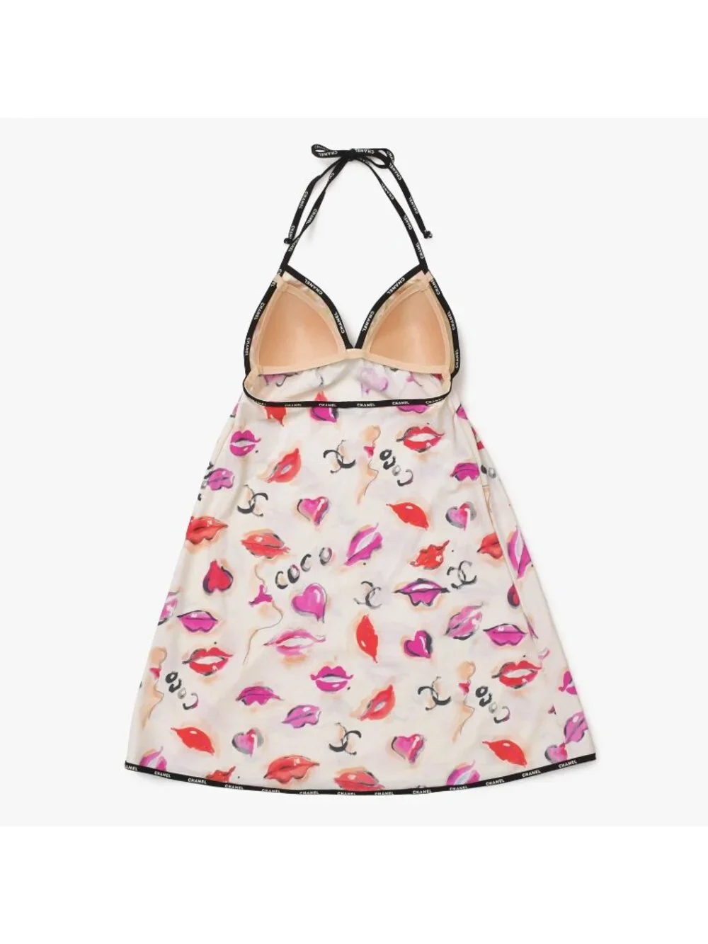 Chanel Maillot Dress CC Logo Lip All Over Print Spandex Nylon 4 40